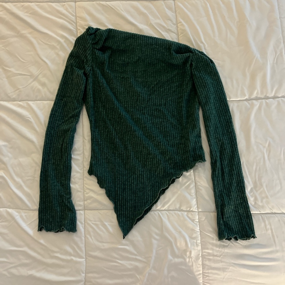 Asymmetrical Green Ribbed Sweater